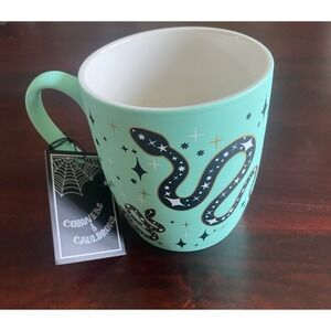 COBWEBS & CAULDRONS 2024 HALLOWEEN TURQUOISE BLACK SILVER SERPENT MUG MEW